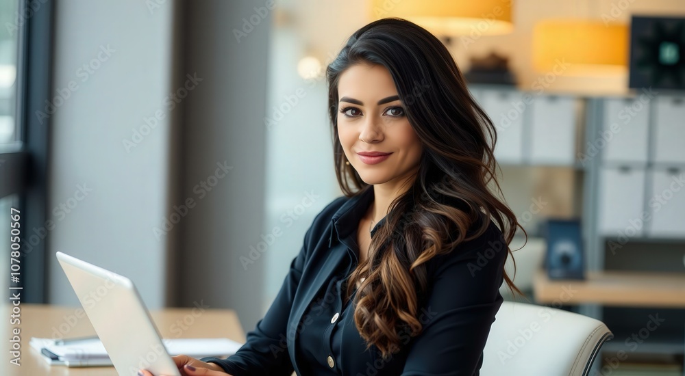 Professional Woman Working on Laptop in Modern Office Setting, Perfect for Business and Technology Websites Professional Woman Working on Laptop in Modern Office Setting, Perfect for Business and Technology Websites