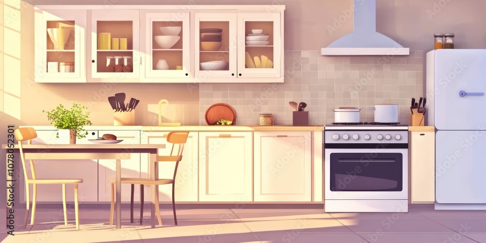 Cozy kitchen with sunlight and modern decor Cozy kitchen with sunlight and modern decor