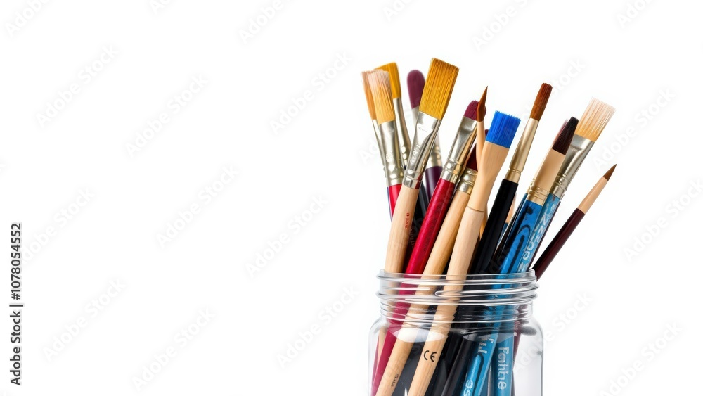 Vibrant Artistic Inspiration: Colorful Paint Brushes in Glass Jar for Creative Painting and Artistic Expression Vibrant Artistic Inspiration: Colorful Paint Brushes in Glass Jar for Creative Painting and Artistic Expression