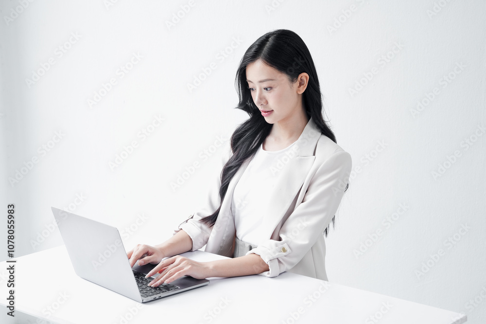 オフィスで働く美しい若い女性 オフィスで働く美しい若い女性