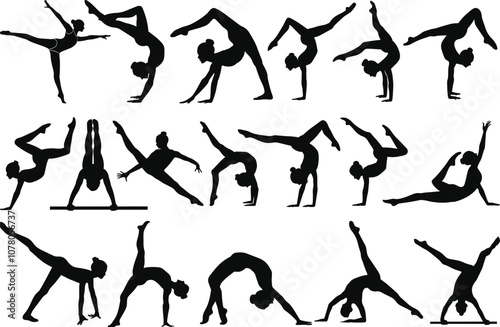 Gymnastics silhouette vectors. Set of gymnast silhouettes vector illustrations.