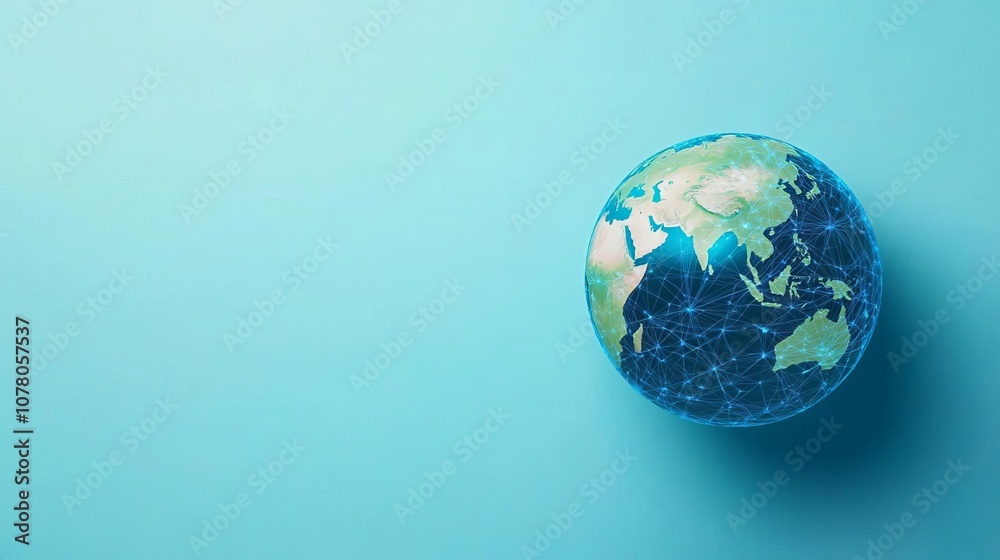 Diverse global network, holographic earth, interconnected data points, blue tones Diverse global network, holographic earth, interconnected data points, blue tones