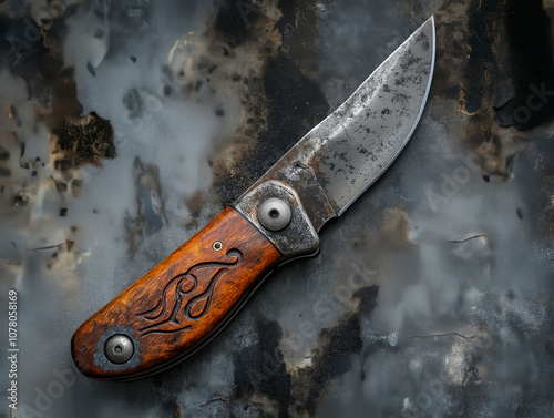old pocket knife with wooden handle and rustic look