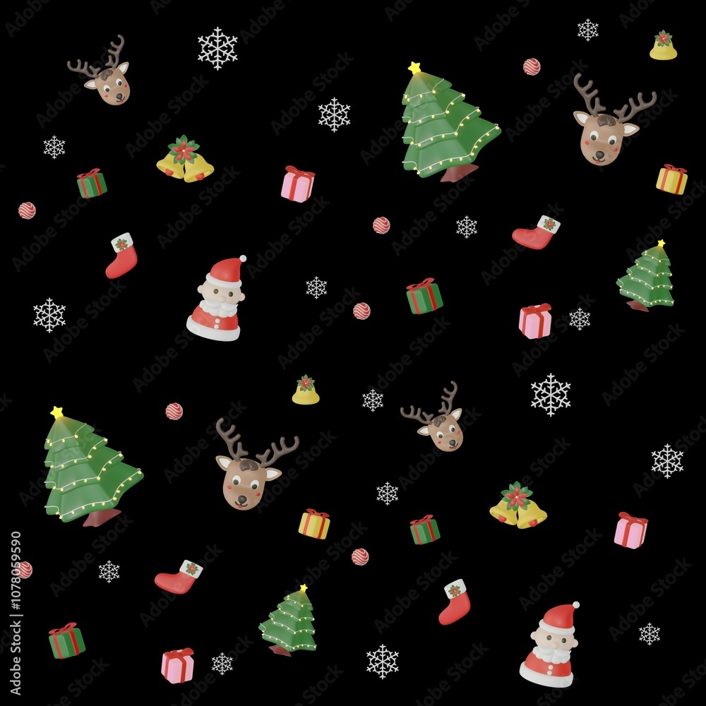 Christmas pattern on the black background, christmas 3D background Christmas pattern on the black background, christmas 3D background