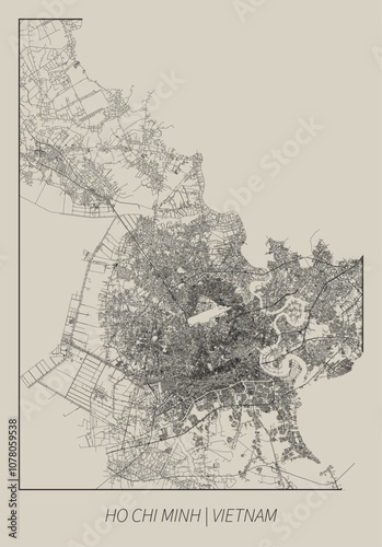 Ho Chi Minh (Vietnam) street map outline for poster.