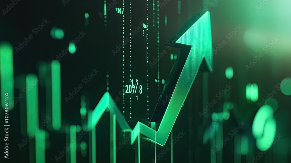Green arrow pointing upwards, showcasing growth and success. Green arrow pointing upwards, showcasing growth and success.
