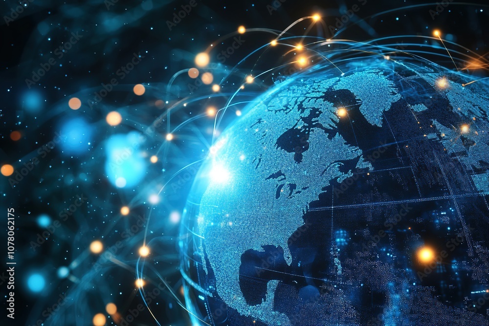 Fototapeta premium Digital globe with glowing nodes and connections