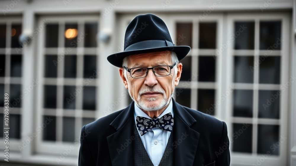 Elegant Gentleman in Black Suit and Bow Tie, Perfect for Advertising, Fashion, and Business Promotions Elegant Gentleman in Black Suit and Bow Tie, Perfect for Advertising, Fashion, and Business Promotions
