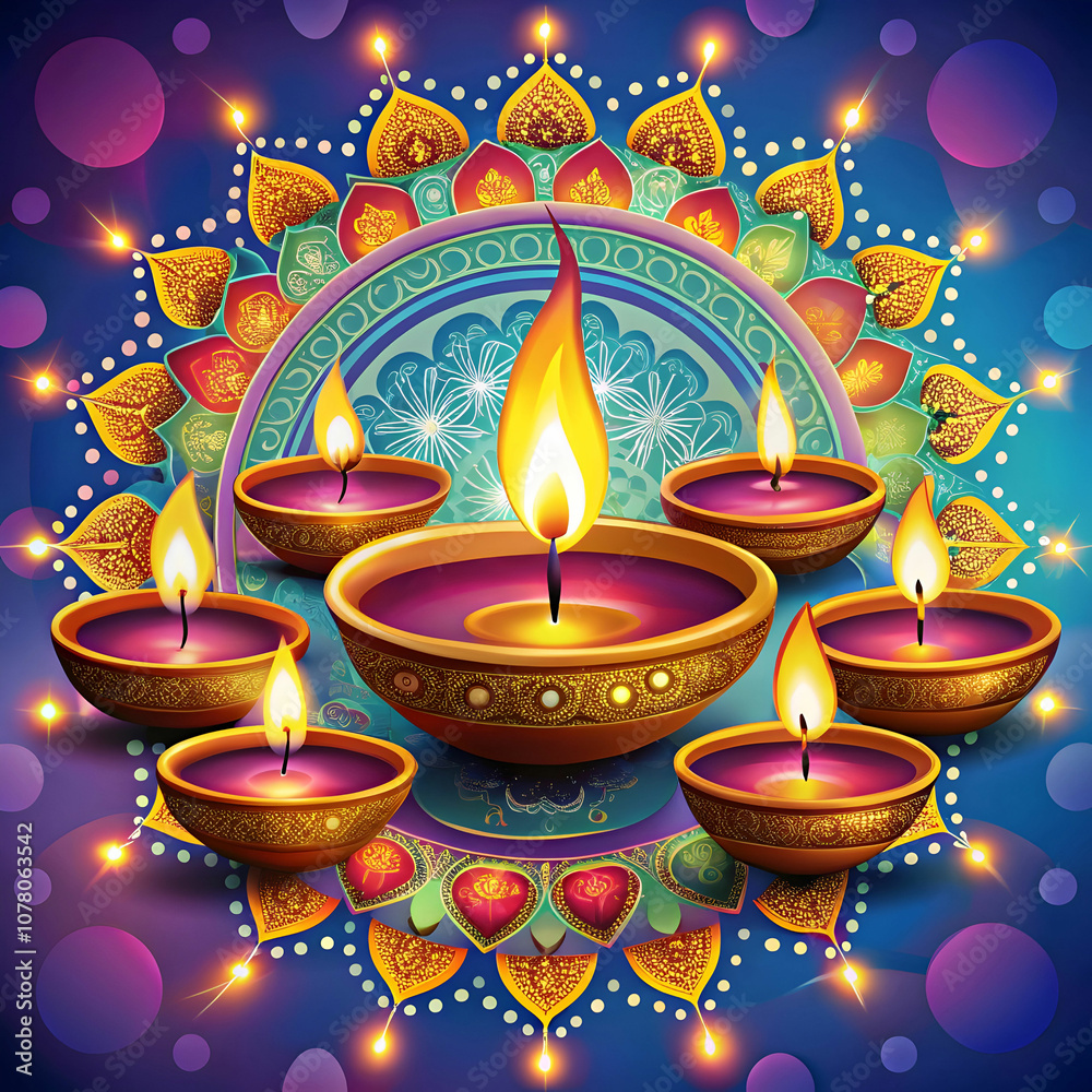 A vibrant Deepavali graphic depicting festive lights, traditional symbols. A vibrant Deepavali graphic depicting festive lights, traditional symbols.