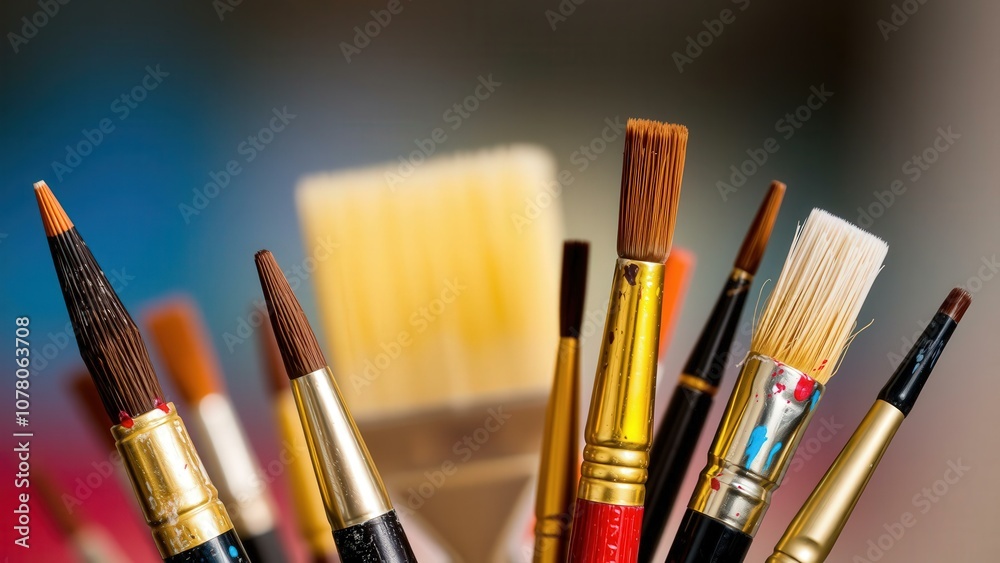 Fototapeta premium Vibrant Array of Professional Paint Brushes for Artistic Creations and Creative Inspiration