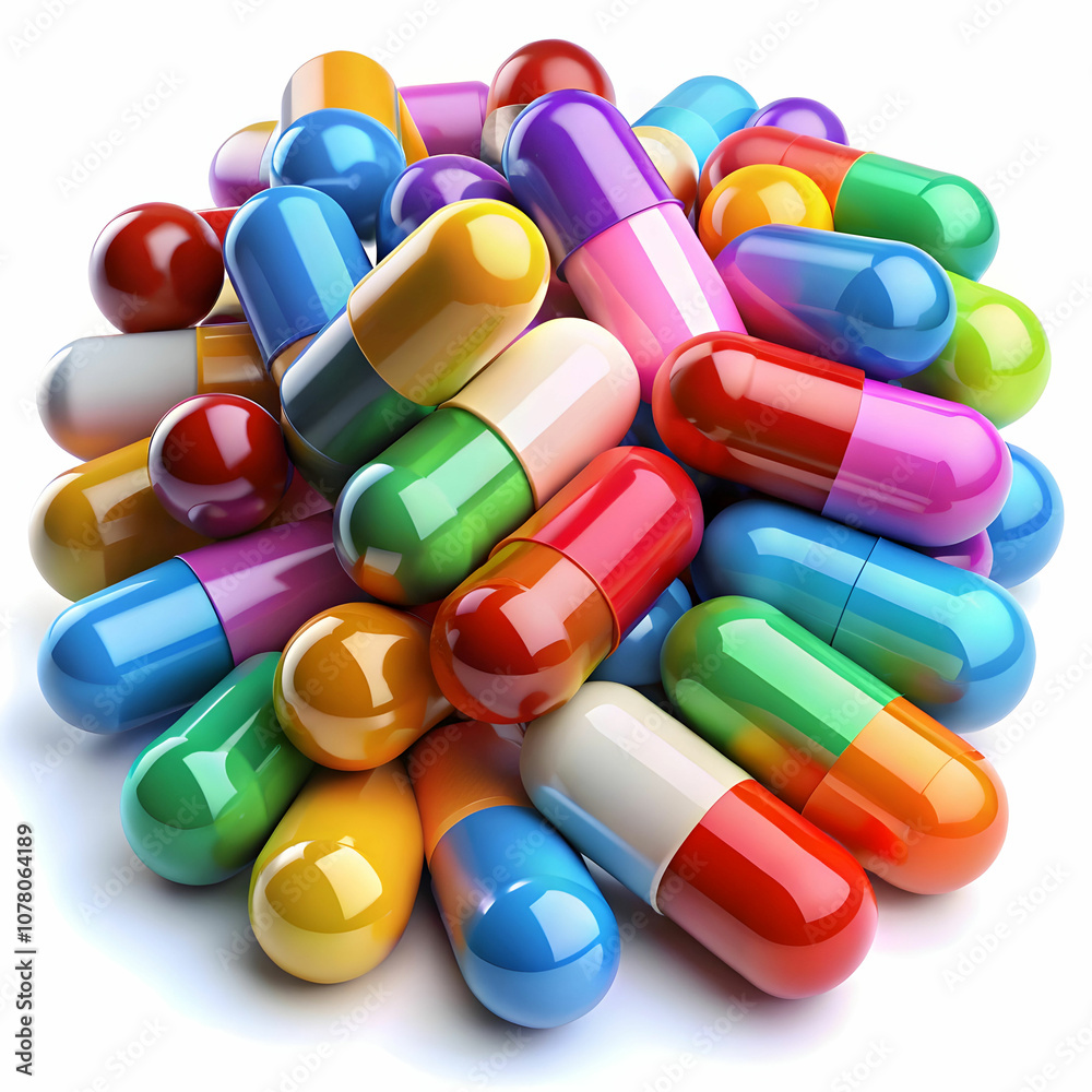 colorful pills and capsules 3d render illustration colorful pills and capsules 3d render illustration