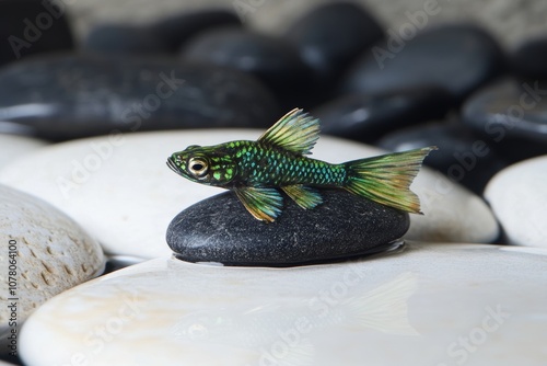The color and size of a black, dorsal samiec of black tailed babkies (Stiphodon ornatus) on a kamieniu photo