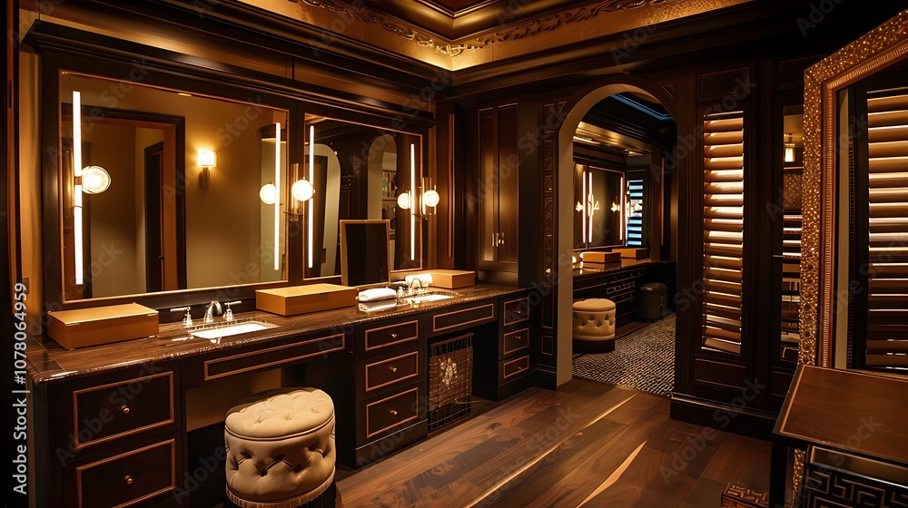 Luxe dressing room with full length mirrors and vanity Luxe dressing room with full length mirrors and vanity