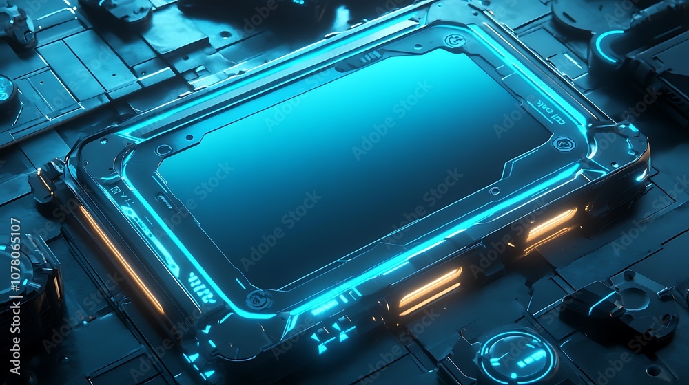 Obraz premium Gaming Console with Blue Neon Light