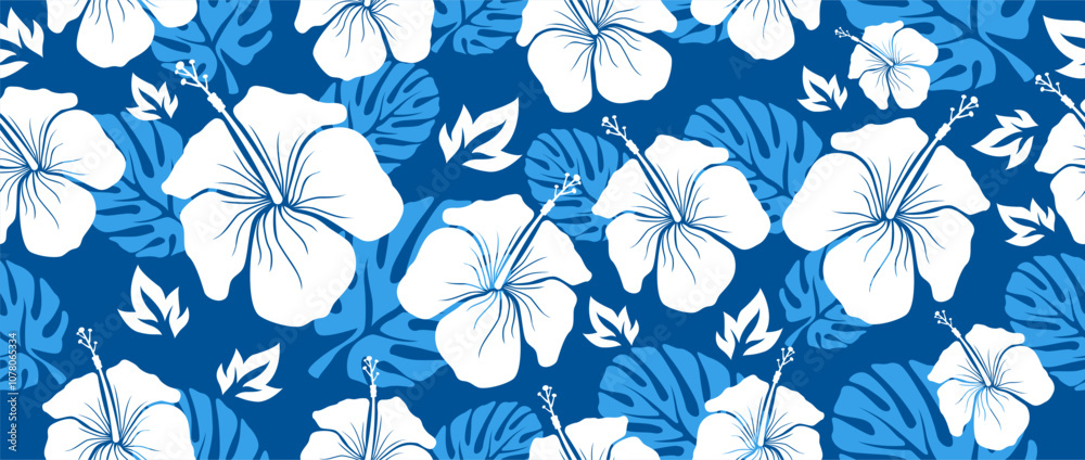 aloha hibiscus tropical flower hawaiian seamless pattern nature floral summer fabric Shirt wallpaper clothing abstract background