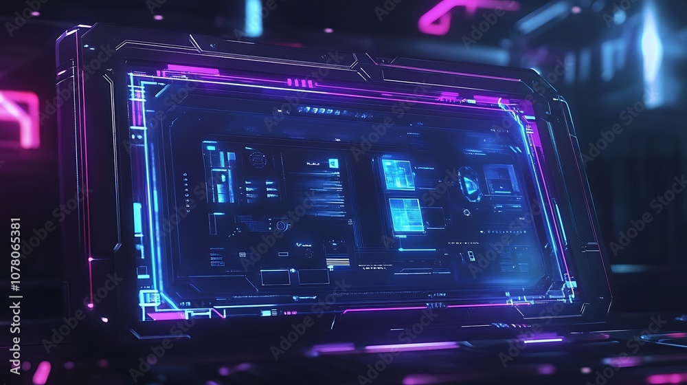 Gaming Console with Blue Neon Light Gaming Console with Blue Neon Light