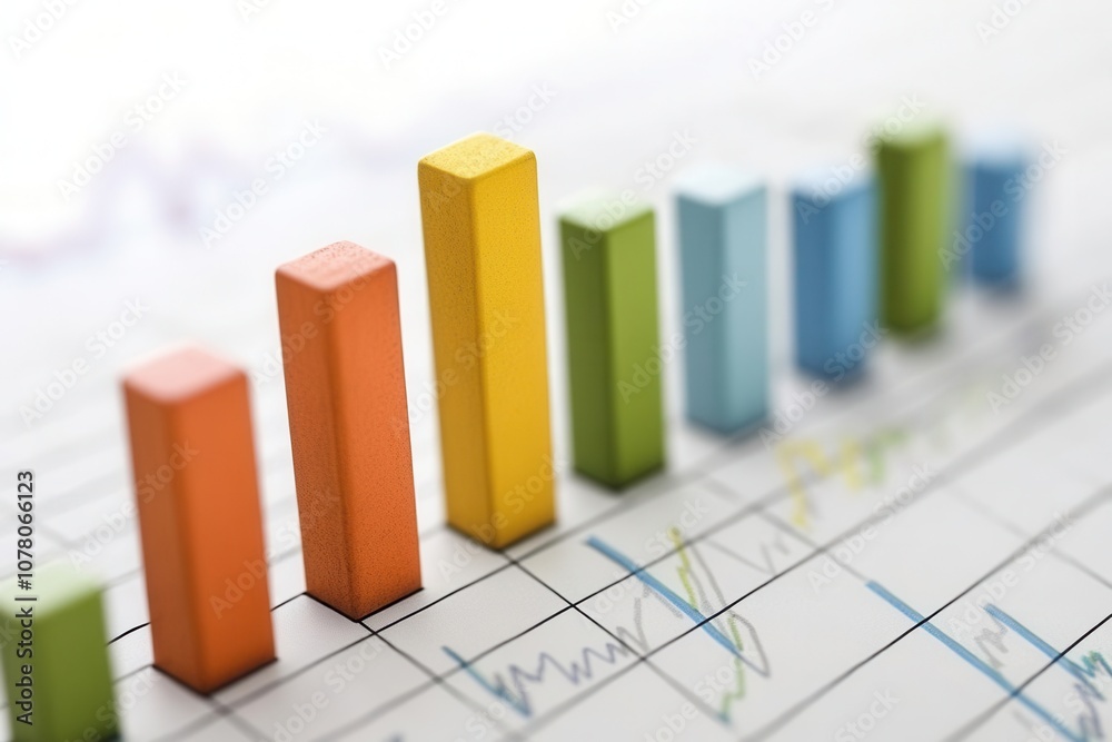 A close-up of colorful bar graphs representing financial growth and progress on a digital chart background. A close-up of colorful bar graphs representing financial growth and progress on a digital chart background.