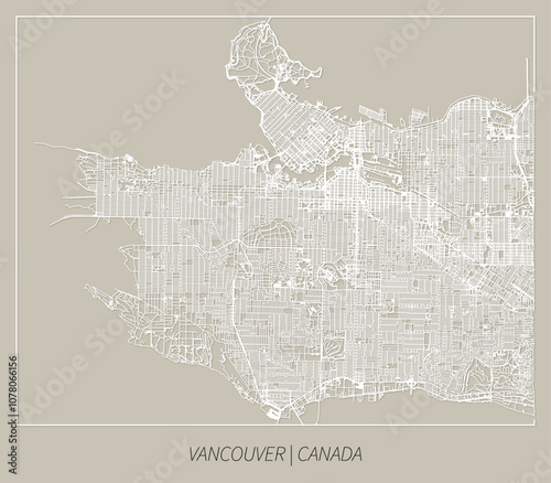 Vancouver (British Columbia, Canada) street map outline for poster, paper cutting.