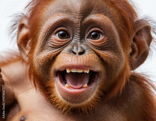 funny face orangutan,cute baby orangutan laughing.background