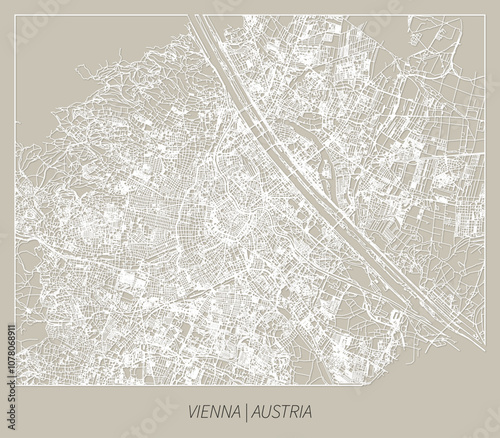Vienna (Austria) street map outline for poster, paper cutting.