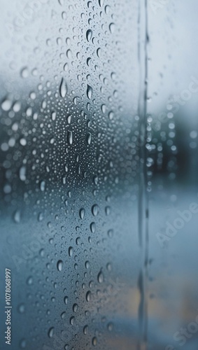 Raindrops on Glass. Close-Up of Raindrops on Glass Window.