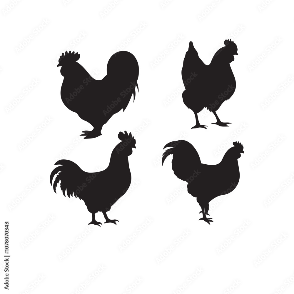 Fototapeta premium chicken black logo Vector black silhouette of a chicken on a white background.