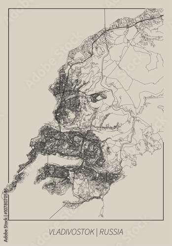 Vladivostok (Russia) street map outline for poster.