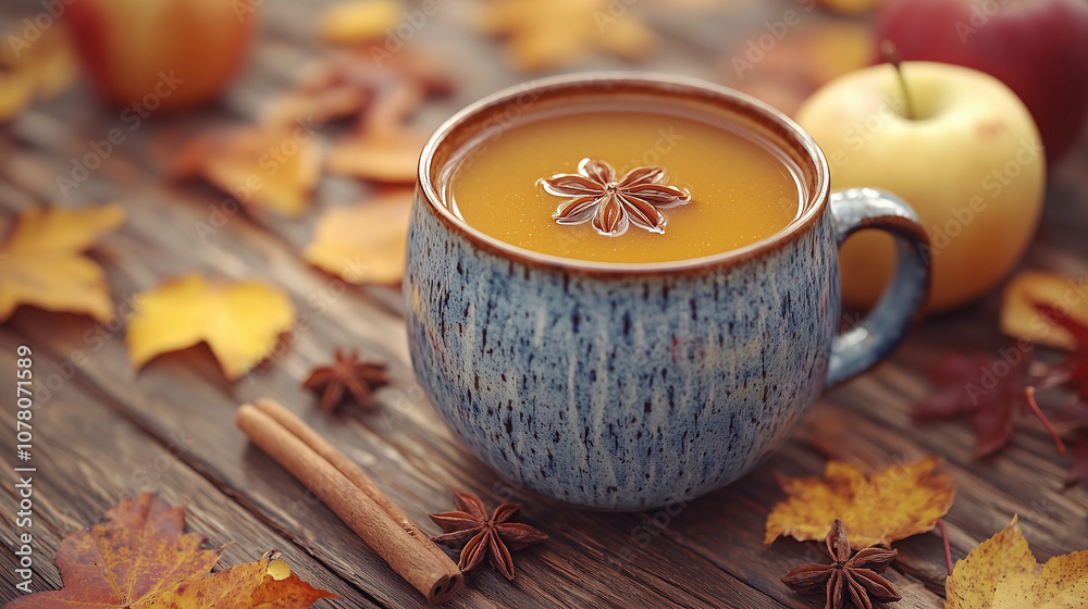 Hot spiced apple cider in a ceramic mug with cinnamon sticks, perfect for cozy winter nights, holiday gatherings, and warming up with sweet, spiced flavors. Hot spiced apple cider in a ceramic mug with cinnamon sticks, perfect for cozy winter nights, holiday gatherings, and warming up with sweet, spiced flavors.