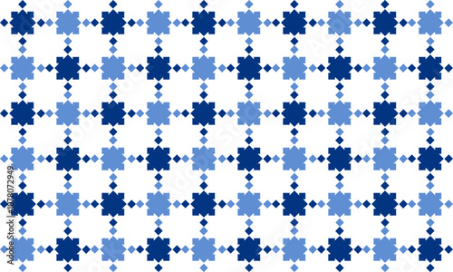 Seamless Thai traditional diamond pattern in blue and white colors, two tone blue diamond grid block repeat pattern, replete image, design for fabric printing, checkerboard, chessboard