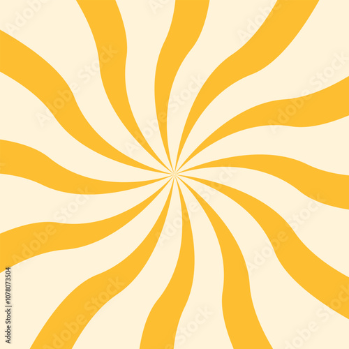 Candy color sunburst background. Swirl yellow orange cream sunbeams design wallpaper. Colorful spinning lines for template, banner, poster, flyer.