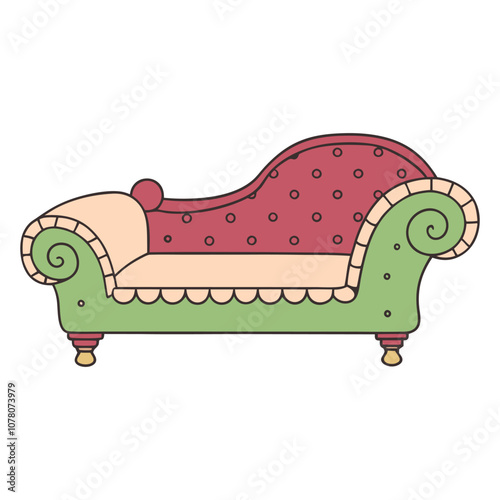 Vintage chaise longue with bright colors and whimsical design