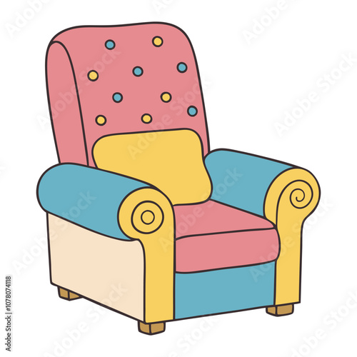 Colorful armchair with polka dots and decorative pillow