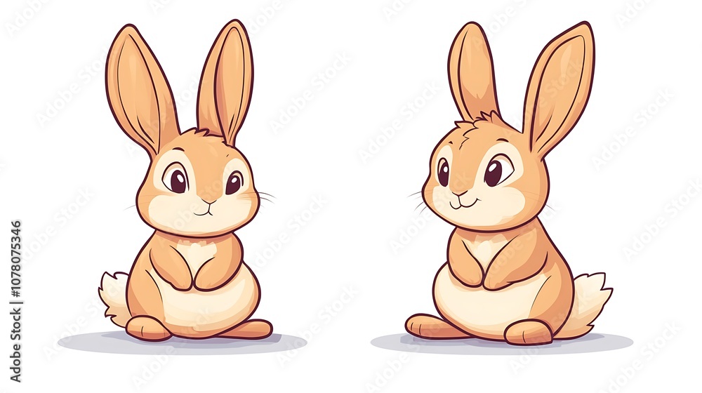 Fototapeta premium Two Adorable Cartoon Bunnies