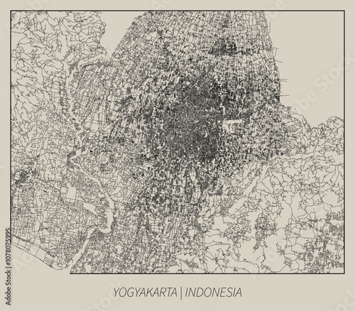 Yogyakarta (Indonesia) street map outline for poster.
