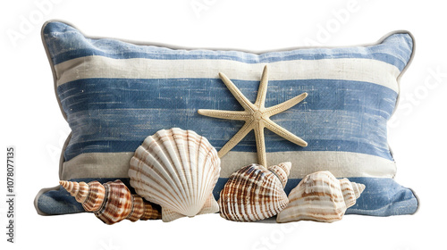 Seashell Adorned Pillow on white background