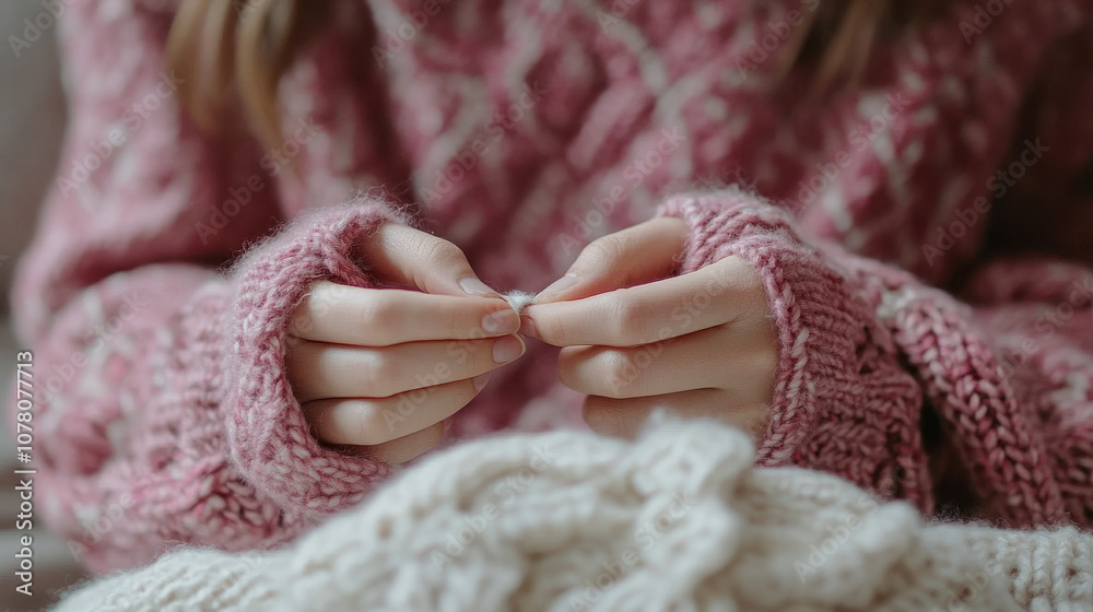 Fototapeta premium hands of a person with knitting