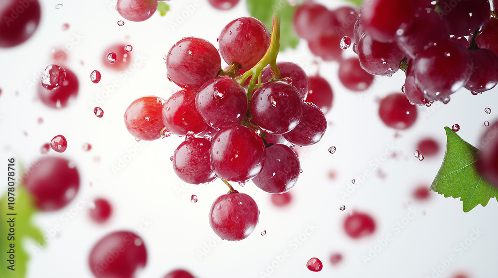 Falling red grapes isolated on a white background Falling red grapes isolated on a white background
