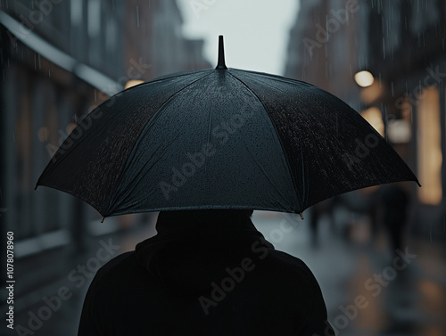 Close-up of person with umbrella in rain photo