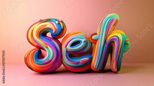 Colorful 3D letters spelling 'seh' on a pink background. photo