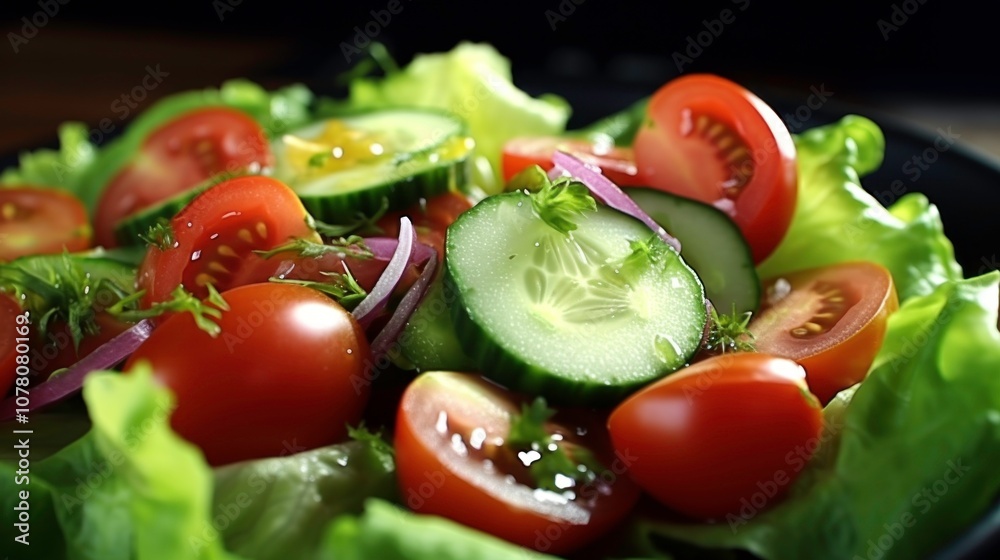 Fresh Green Salad with Cherry Tomatoes and Cucumber Fresh Green Salad with Cherry Tomatoes and Cucumber