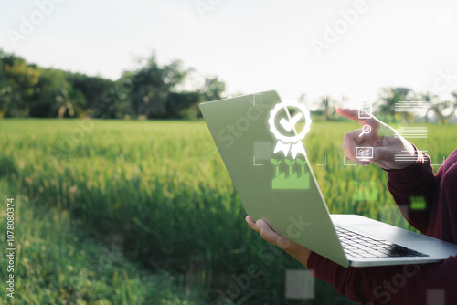 Discover the next generation of farming as a determined farmer leverages advanced technology to streamline operations, minimize environmental impact, and secure a bountiful harvest