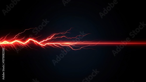 Vibrant Red Lightning Strike on Dark Background Creating a Dynamic Energy Effect, Perfect for Technology, Science, and Abstract Concepts in Visual Media