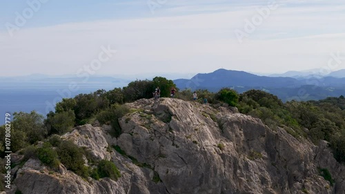 Aerial footage of tourists standing at 