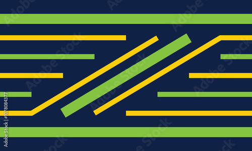 Abstract geometric design with green and yellow lines on a dark blue background, creating a strong visual pattern, ideal for modern graphic elements