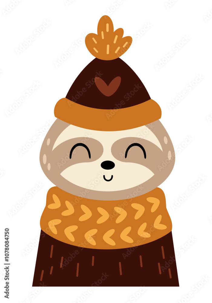 Winter sloth bear clipart. Boho animal clipart. Cute festive character. Hand draw vector illustration in flat style Winter sloth bear clipart. Boho animal clipart. Cute festive character. Hand draw vector illustration in flat style