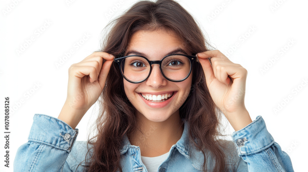 girl in glasses smiling on white background girl in glasses smiling on white background