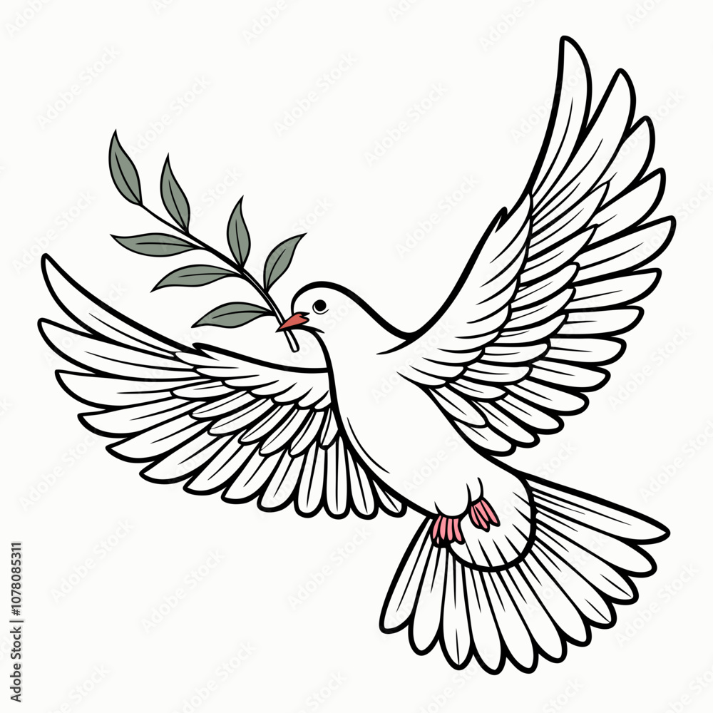 Obraz premium White Dove with Olive Branch, Symbolizing Peace Vector Illustration.
