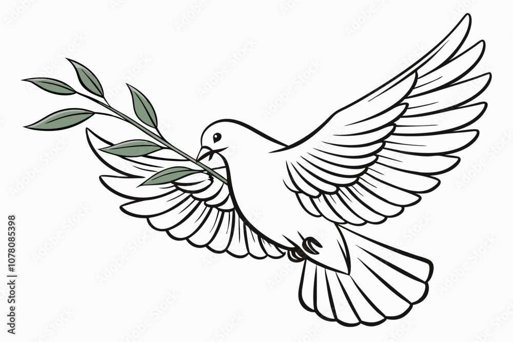 Obraz premium White Dove with Olive Branch, Symbolizing Peace Vector Illustration.
