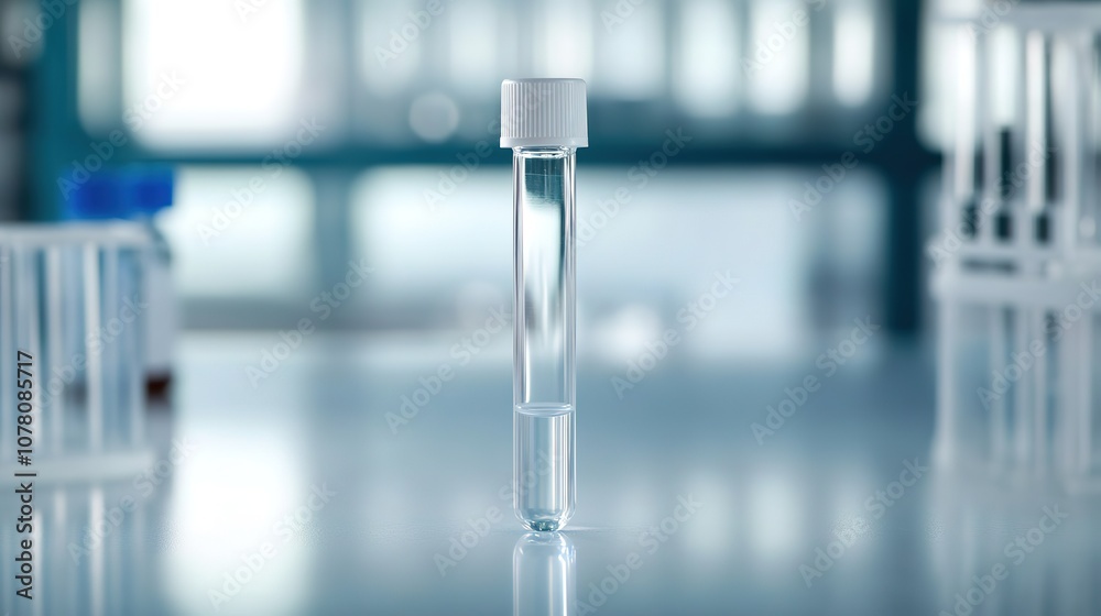 Empty test tube on lab table with blurred background Empty test tube on lab table with blurred background
