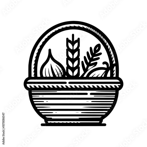 Simple Vector Icon of a Harvest Basket – Logo Design Illustration